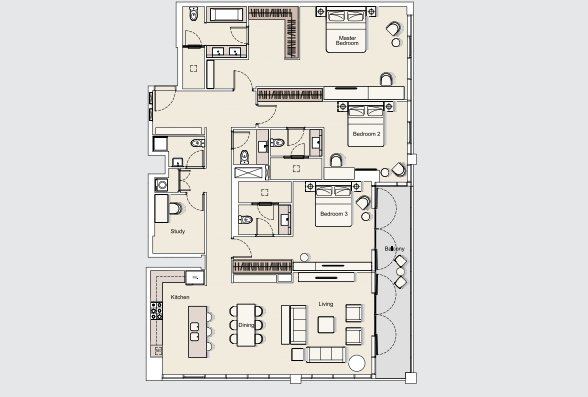 Spacious layout 3 Bedrooms with Burj Khalifa view in DT1